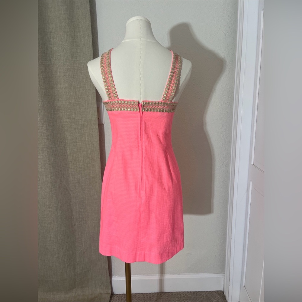 Women’s Preppy Lilly Pulitzer Ena Shift Dress‎ Pink Size 00 Gold Embellishments - Picture 4 of 6